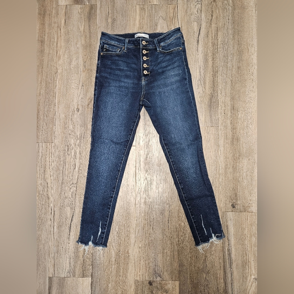 KanCan Dark Indigo Button-Fly Cropped Jeans